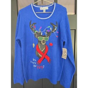 NEW Jolly‎ Sweater M Blue Reindeer Party Ugly Sweater Christmas Holiday Pullover
